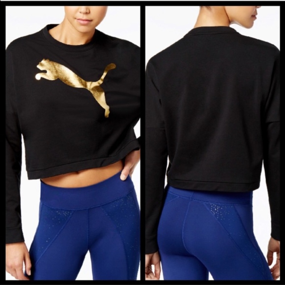 Metallic logo puma cropped sweater top